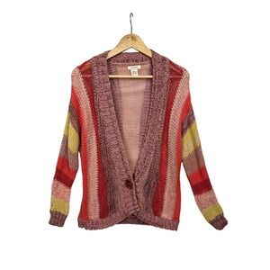 Sundance Warren Striped Open Knit Cardigan S Pink Orange Linen Blend Boho Chic